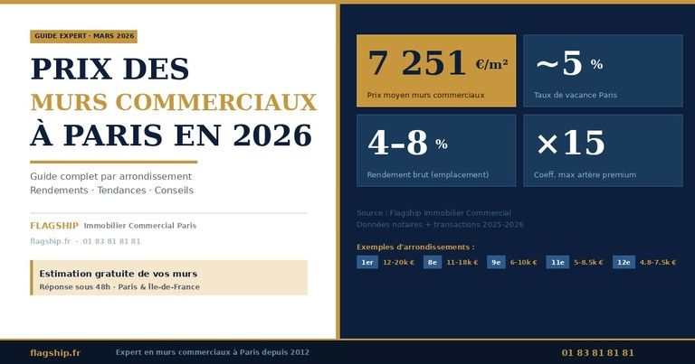 Prix murs commerciaux Paris 2026 par arrondissement — Flagship Immobilier Commercial
