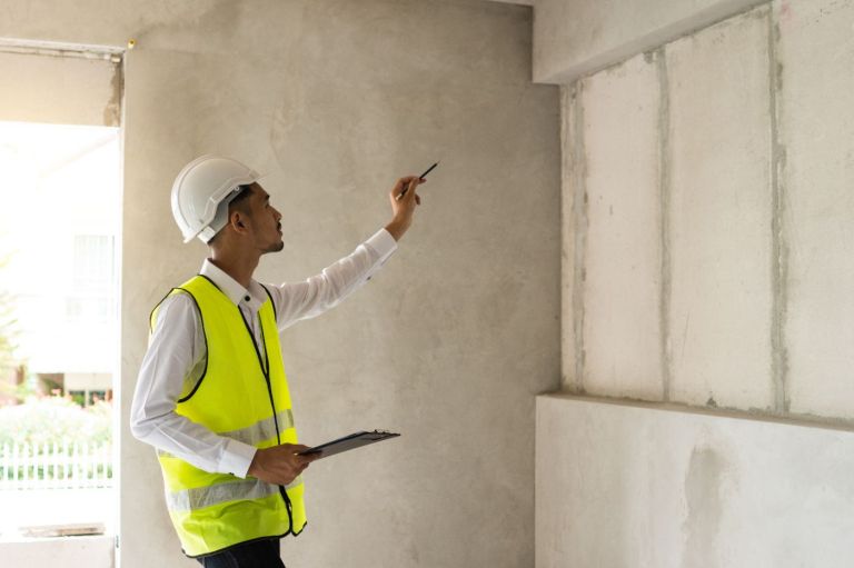 Expert en diagnostic immobilier controlant un local commercial avec sa fiche de releve